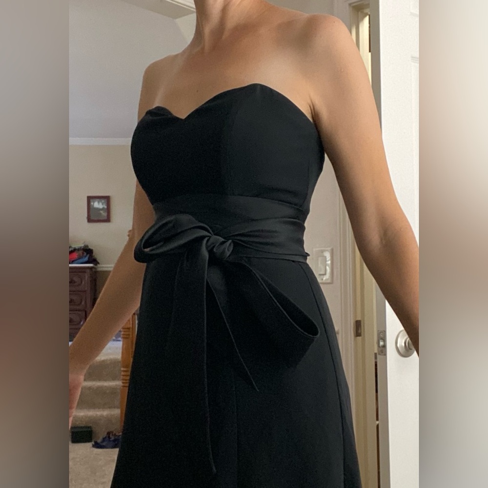 Layered chiffon black dress with sash